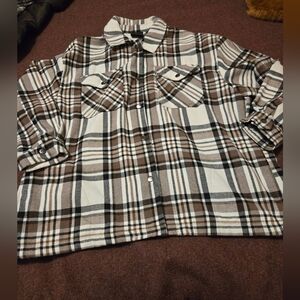 HFX Women's Shirt Jacket Relaxed Fit Drop Shoulder Cream Brown Size XXL